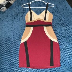 Windsor Red and Tan Colorblock Mini Dress